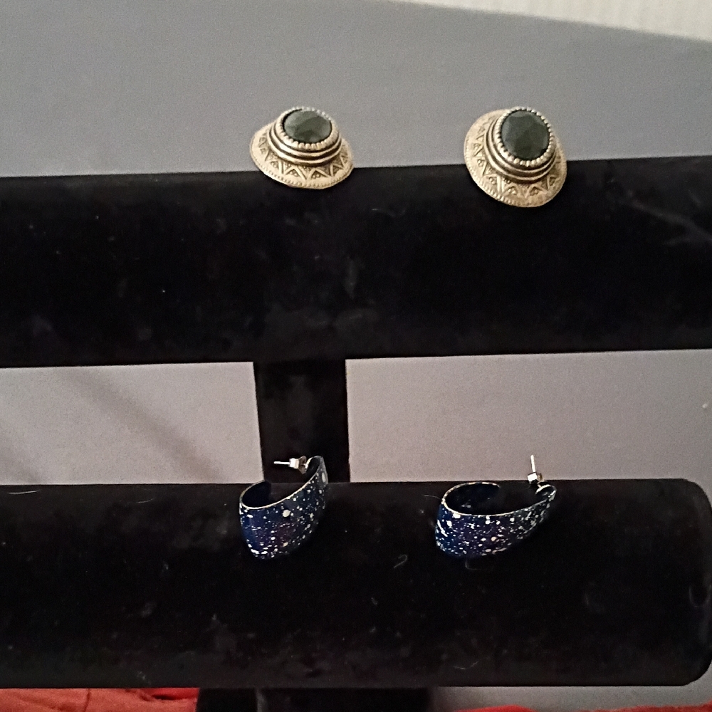 Silver and Blue Stud Earrings Set